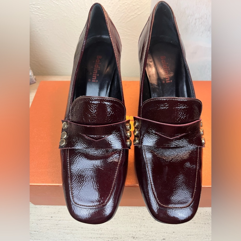Baldinini Maroon Loafers w/ golden heels,  IT size 39/US size 8.5 - Picture 5 of 13